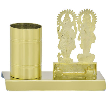 Gift To Love | Desktop Shri Laxmi Ganesh With Pen Stand | Color : Gold | Code : TT659