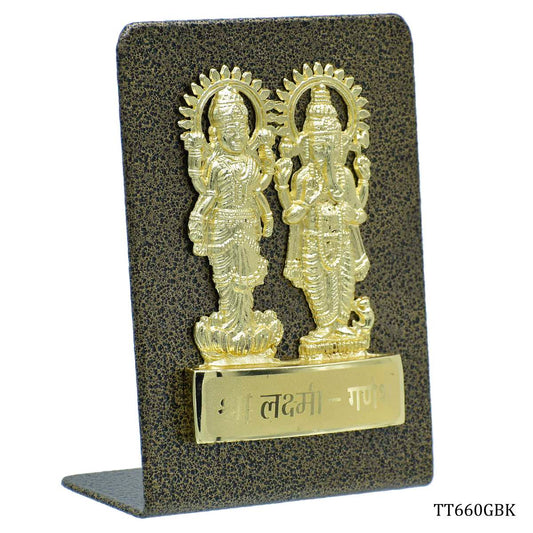 Gift To Love | Desktop Shri Laxmi Ganesh Plate | Color : Gold And Black | Code : TT660GBK