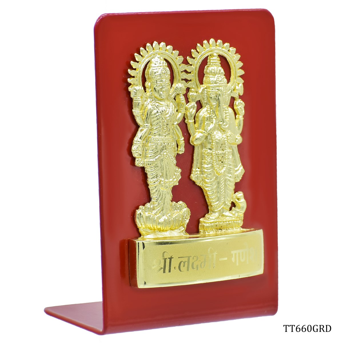 Gift To Love | Desktop Shri Laxmi Ganesh Plate | Color : Gold And Red | Code : TT660GRD
