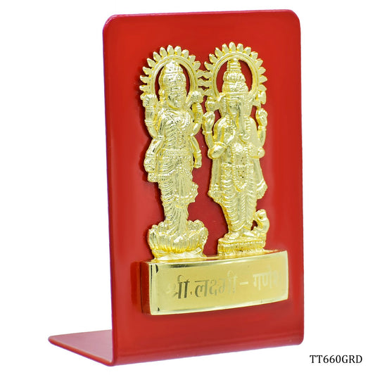 Gift To Love | Desktop Shri Laxmi Ganesh Plate | Color : Gold And Red | Code : TT660GRD