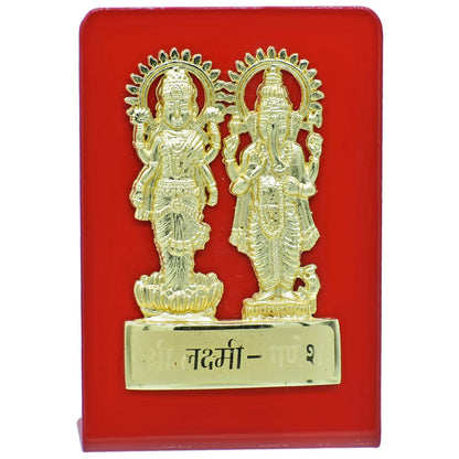 Gift To Love | Desktop Shri Laxmi Ganesh Plate | Color : Gold And Red | Code : TT660GRD
