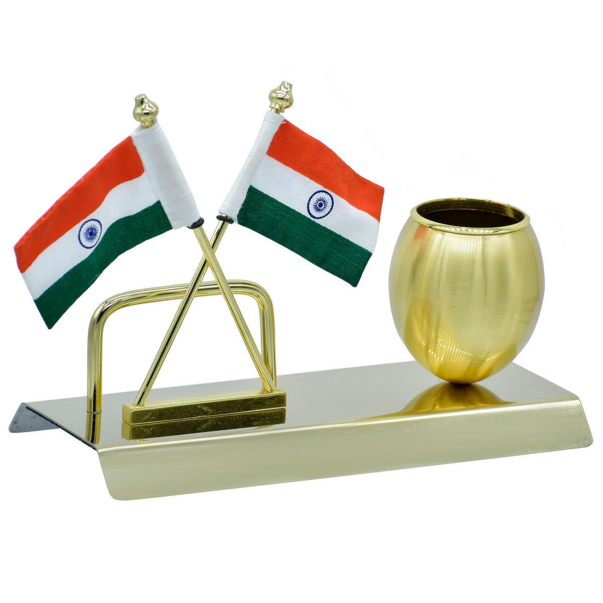 Gift To Love | Desktop Flag With Pen Stand & Visiting Card Holder | Color : Golden | Code : TT666GD