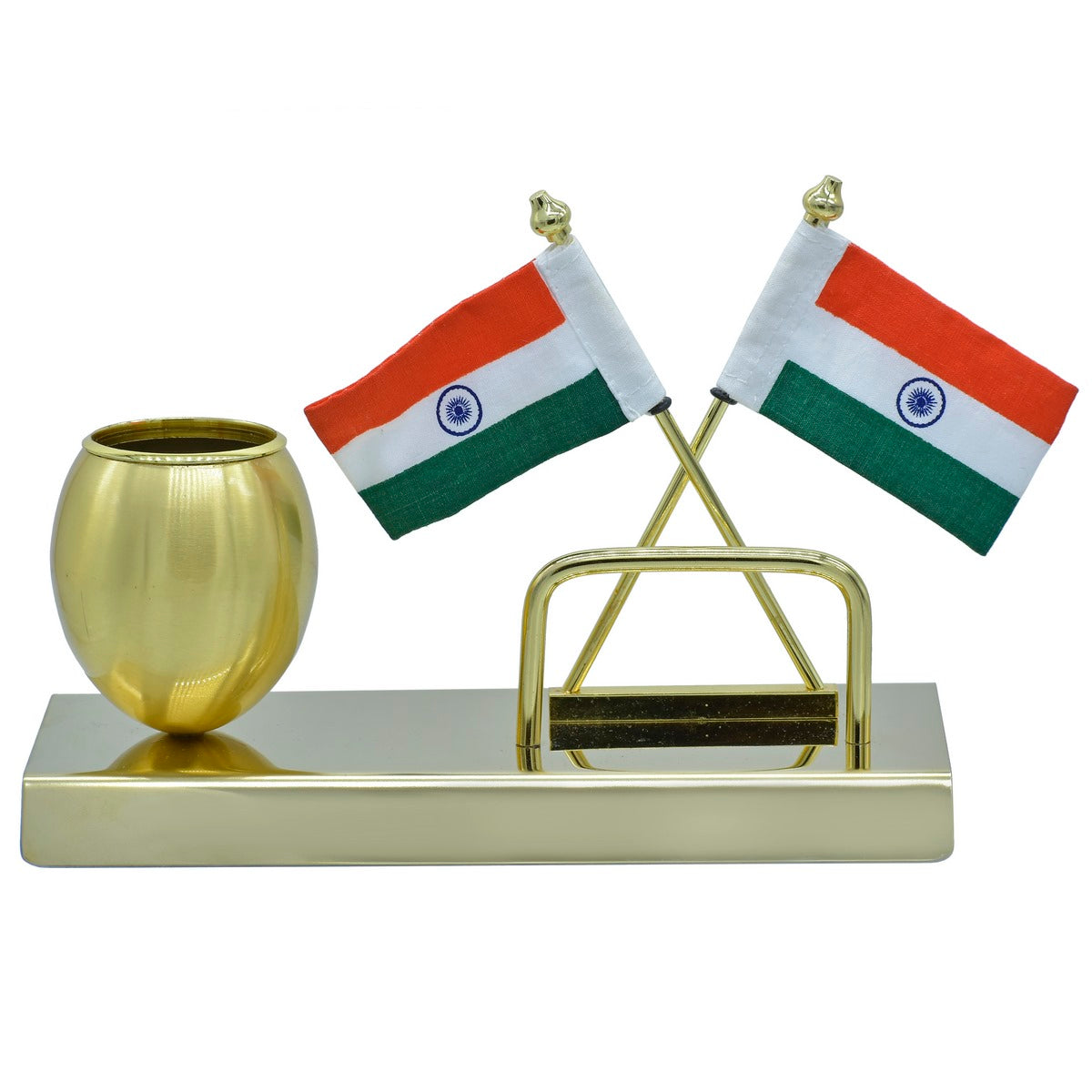 Gift To Love | Desktop Flag With Pen Stand & Visiting Card Holder | Color : Golden | Code : TT666GD