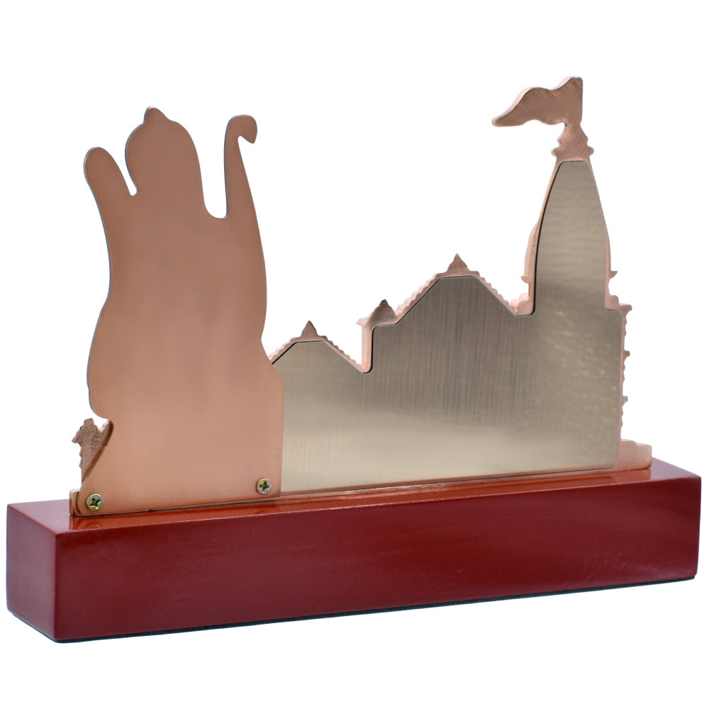 Gift To Love | Shri Ram Mandir Wooden Base With Photo | Color : Rose Gold | Code : TT700RG