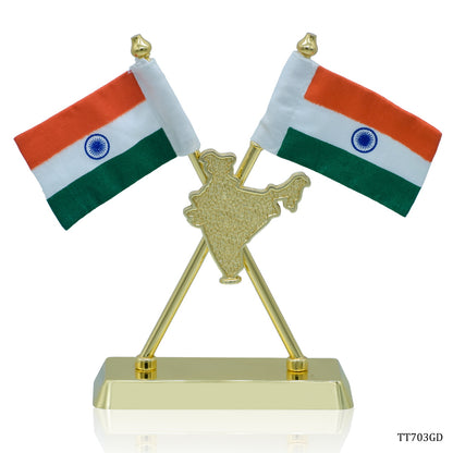 Gift To Love | Table  Cross Flag With India Map | Color : Golden | Code : TT703GD