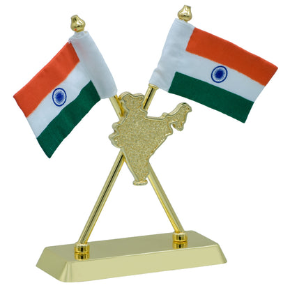 Gift To Love | Table  Cross Flag With India Map | Color : Golden | Code : TT703GD