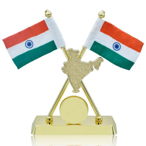 Gift To Love | Table Top Cross Flag Golden With India Map With Logo | Code : TT704GD
