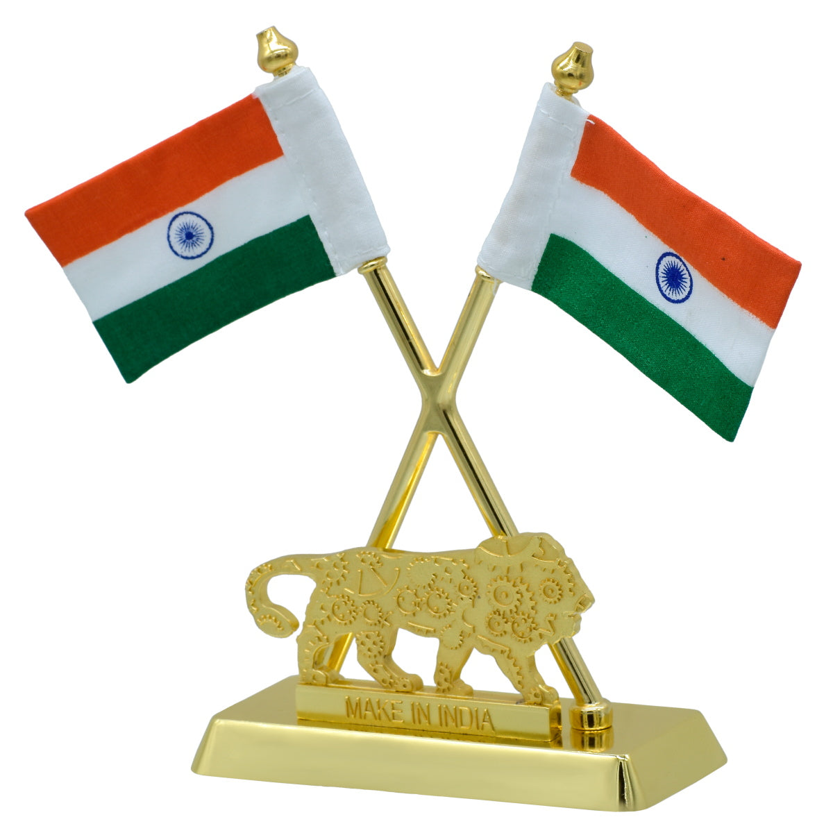 Gift To Love | Table  Cross Flag With Make In India | Color : Golden | Code : TT705GD