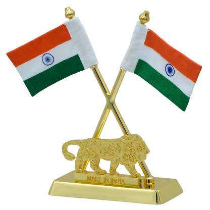 Gift To Love | Table  Cross Flag With Make In India | Color : Golden | Code : TT705GD