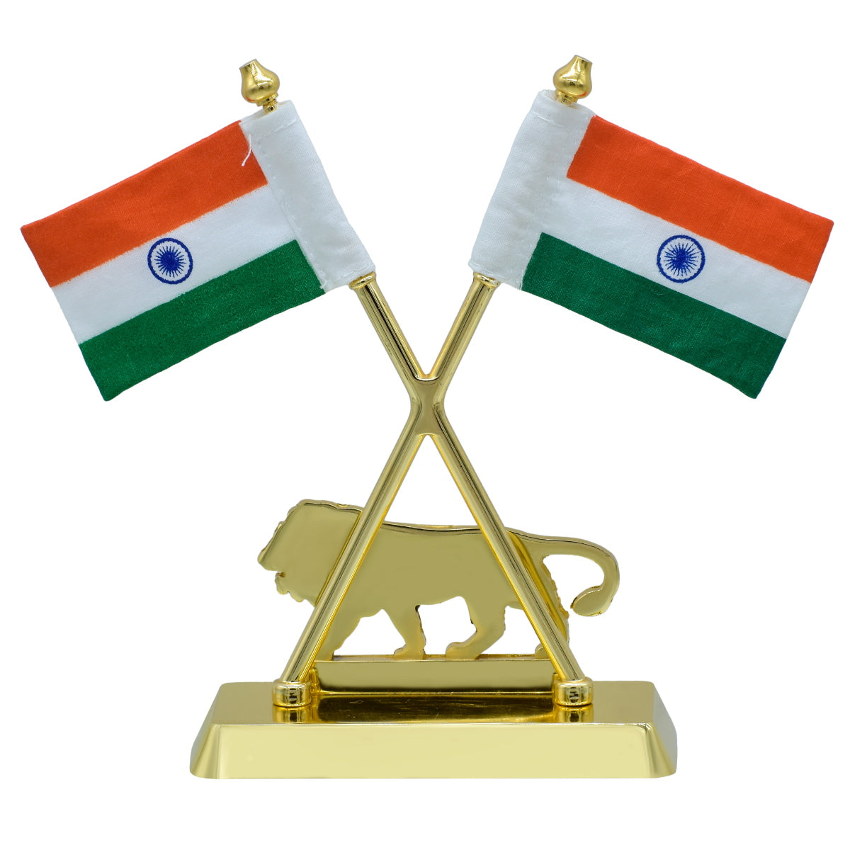 Gift To Love | Table  Cross Flag With Make In India | Color : Golden | Code : TT705GD
