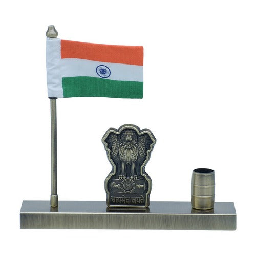 Gift To Love | Metal Ashoka Stambh With Flag Pen Holder Mehndi | Code : TT754M