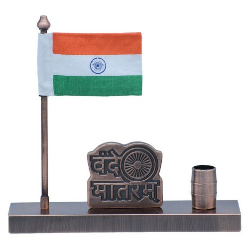 Gift To Love | Metal Vande Mataram With Flag Pen Holder Copper | Code : TT756C