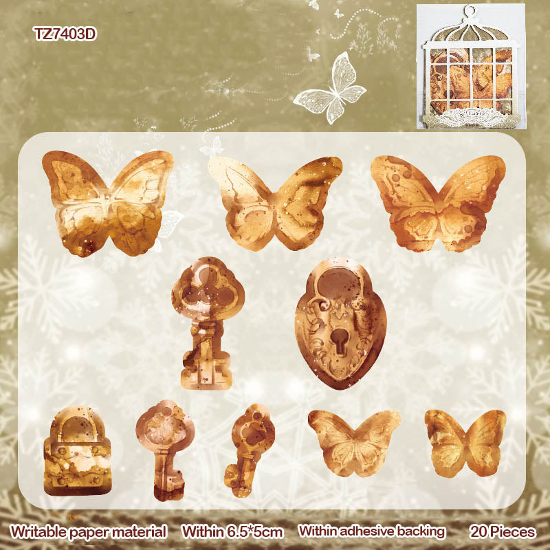 Tz-7403-D Vintage Butterfly Stickers 20Pc