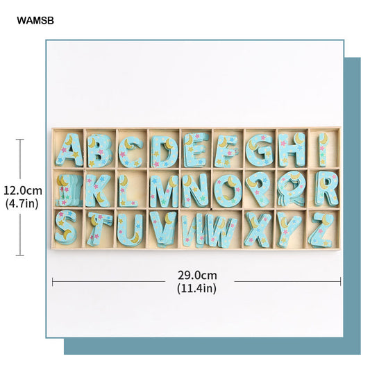 Gift To Love | Wooden Alphabet Moon Star | Color : Blue | Size : Big | Code : WAMSB