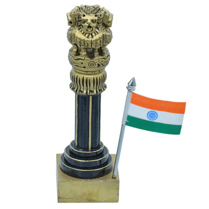 Gift To Love | Wooden Ashoka Pillar Decoration With Flag | Size : 6 Inch | Code : WAPF01