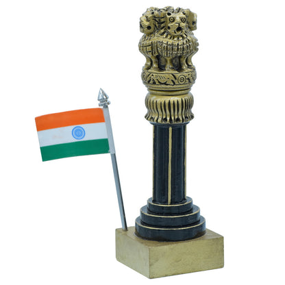 Gift To Love | Wooden Ashoka Pillar Decoration With Flag | Size : 6 Inch | Code : WAPF01