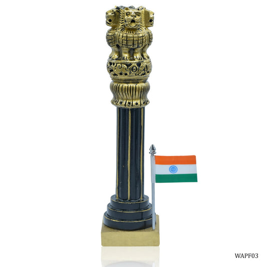 Gift To Love | Wooden Ashoka Pillar Decoration With Flag | Size : 10 Inch | Code : WAPF03
