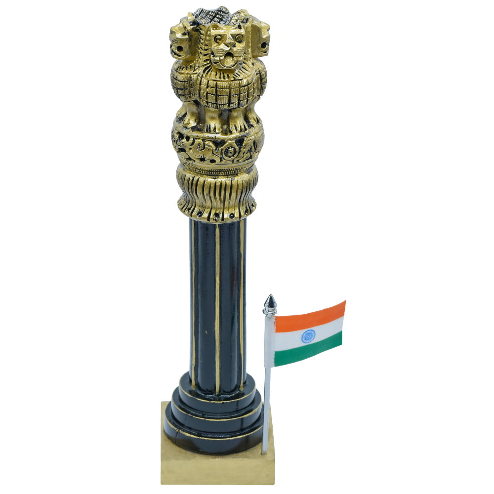 Gift To Love | Wooden Ashoka Pillar Decoration With Flag | Size : 10 Inch | Code : WAPF03