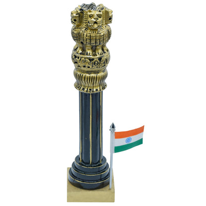 Gift To Love | Wooden Ashoka Pillar Decoration With Flag | Size : 10 Inch | Code : WAPF03