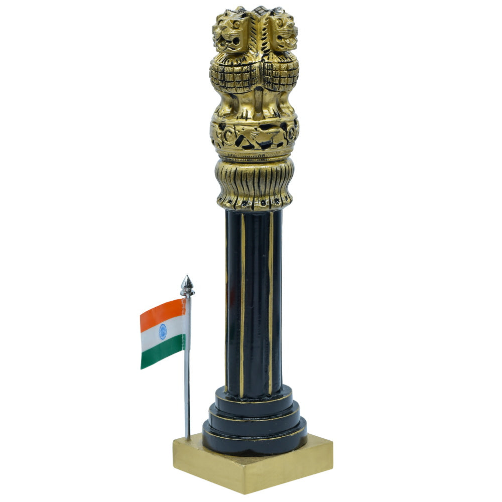 Gift To Love | Wooden Ashoka Pillar Decoration With Flag | Size : 10 Inch | Code : WAPF03