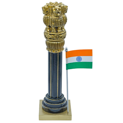 Gift To Love | Wooden Ashoka Pillar Decoration With Flag | Size : 12 Inch | Code : WAPF04