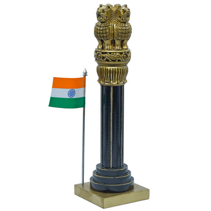 Gift To Love | Wooden Ashoka Pillar Decoration With Flag | Size : 12 Inch | Code : WAPF04