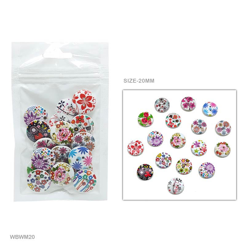 Gift To Love | Button White Printed | Size : 20 Mm | Pcs : 20 Pcs | Code : WBWM20