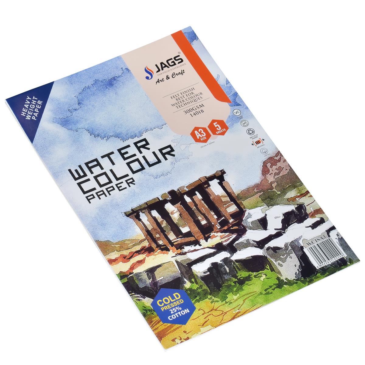 Gift To Love | Watercolor Sheet 25% Cotton A3 | Size : A3 | Pcs : Pack Of 5 Sheets | Code : WC1SA3