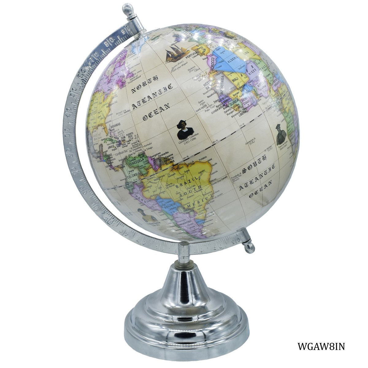 Gift To Love | World Globe Decorative | Color : Antique Silver | Size : 8 Inch | Code : WGAW8IN