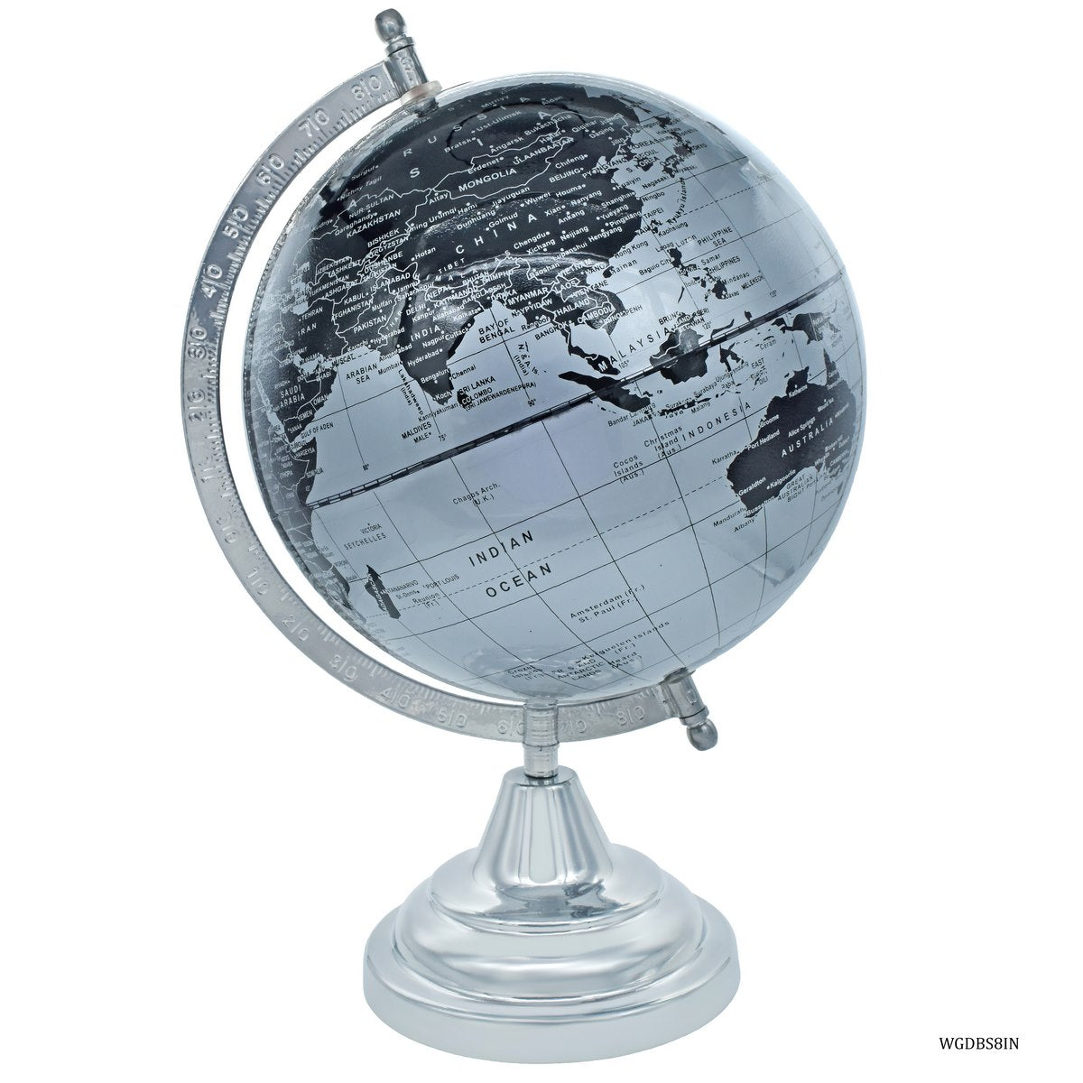 Gift To Love | World Globe Decorative | Color : Black Silver | Size : 8 Inch | Code : WGDBS8IN
