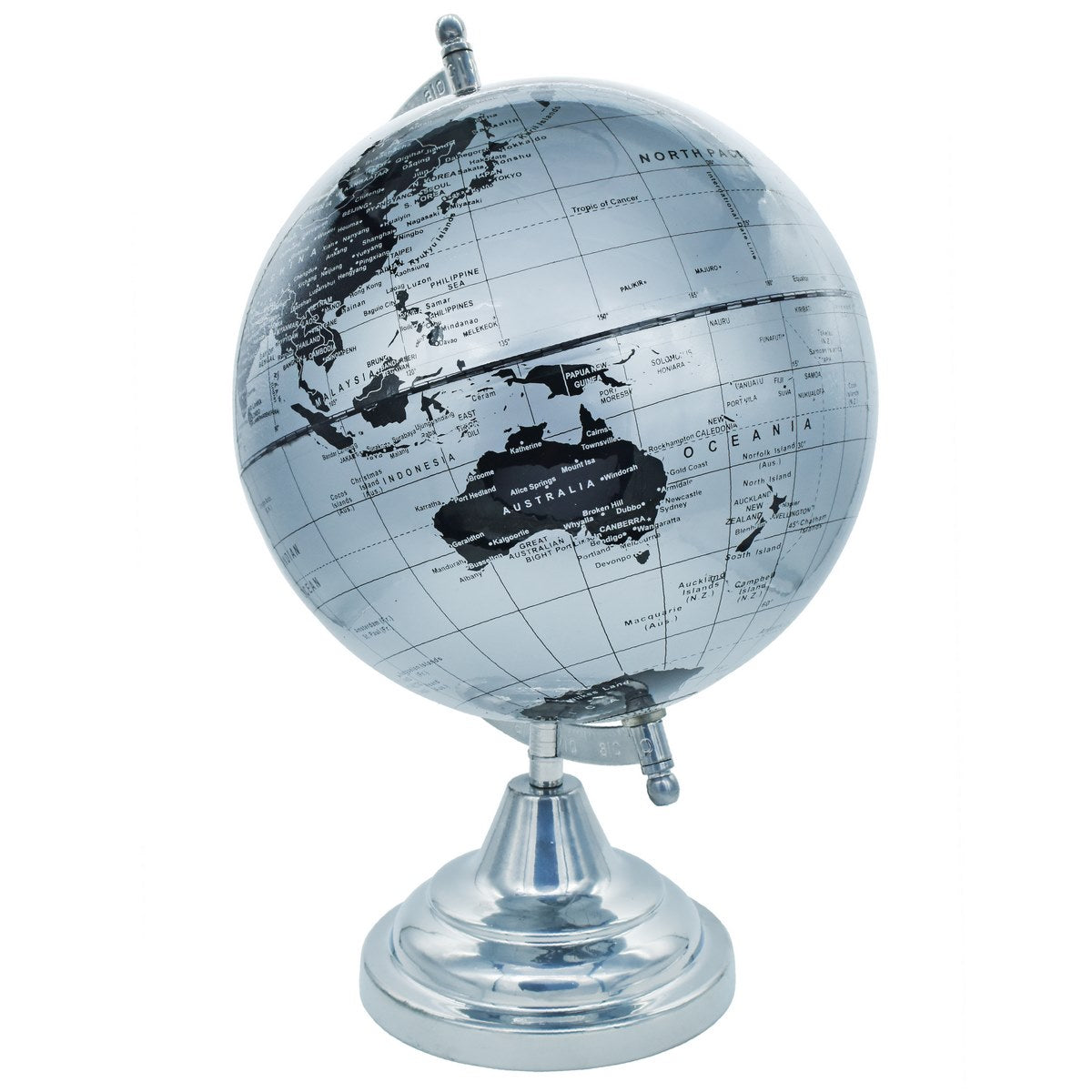 Gift To Love | World Globe Decorative | Color : Black Silver | Size : 8 Inch | Code : WGDBS8IN