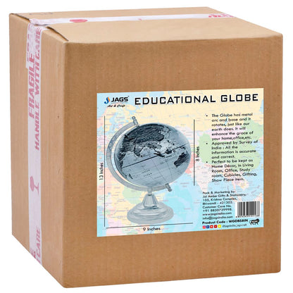Gift To Love | World Globe Decorative | Color : Black Silver | Size : 8 Inch | Code : WGDBS8IN