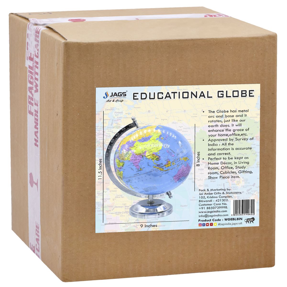 Gift To Love | World Globe Educational | Color : Blue | Size : 8 Inch | Code : WGEBL8IN