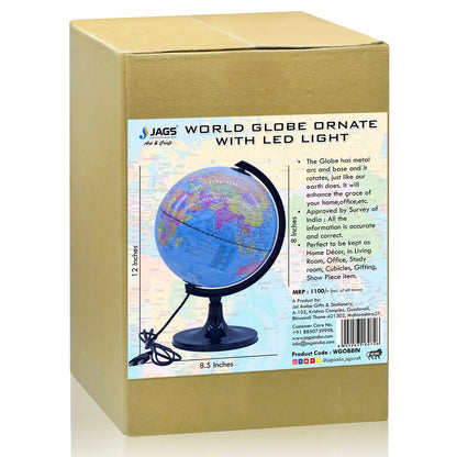 Gift To Love | World Globe Ornate | Color : Blue | Size : 8 Inch | Code : WGOB8IN