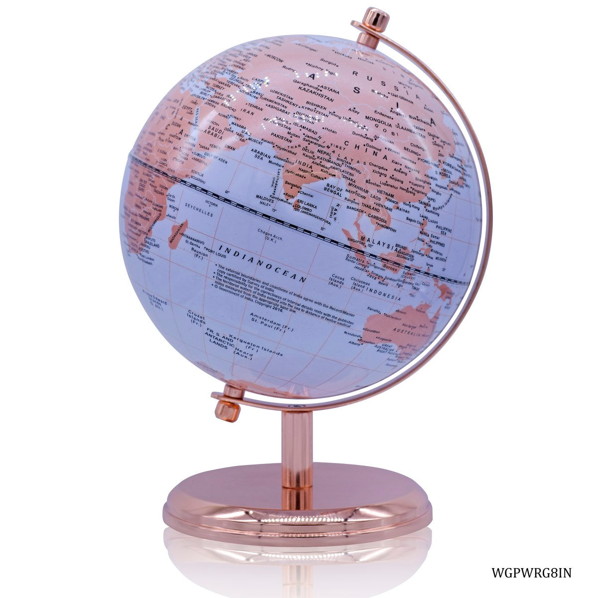 Gift To Love | World Globe Prime | Color : White Rose Gold | Size : 8 Inch | Code : WGPWRG8IN