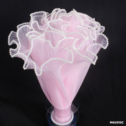 Gift To Love | Wrapping Paper Net Wrinkled With White Ball Chain | Color : Baby Pink | Code : MG2513C