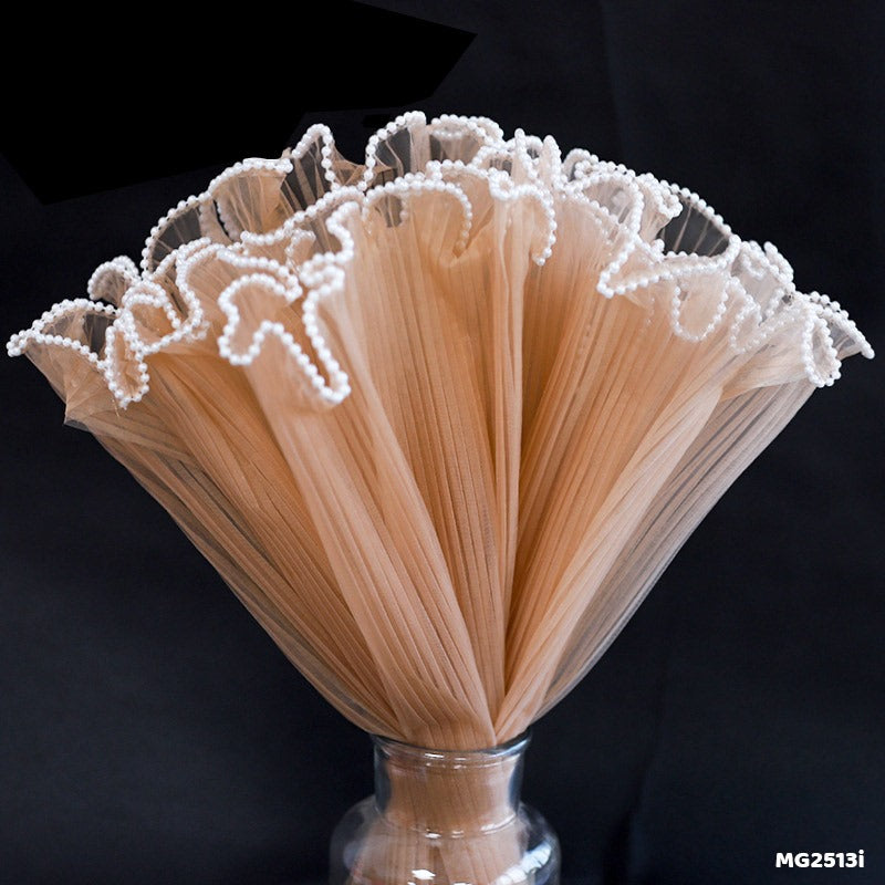 Gift To Love | Wrapping Paper Net Wrinkled With White Ball Chain | Color : Pastel Brown | Code : MG2513I