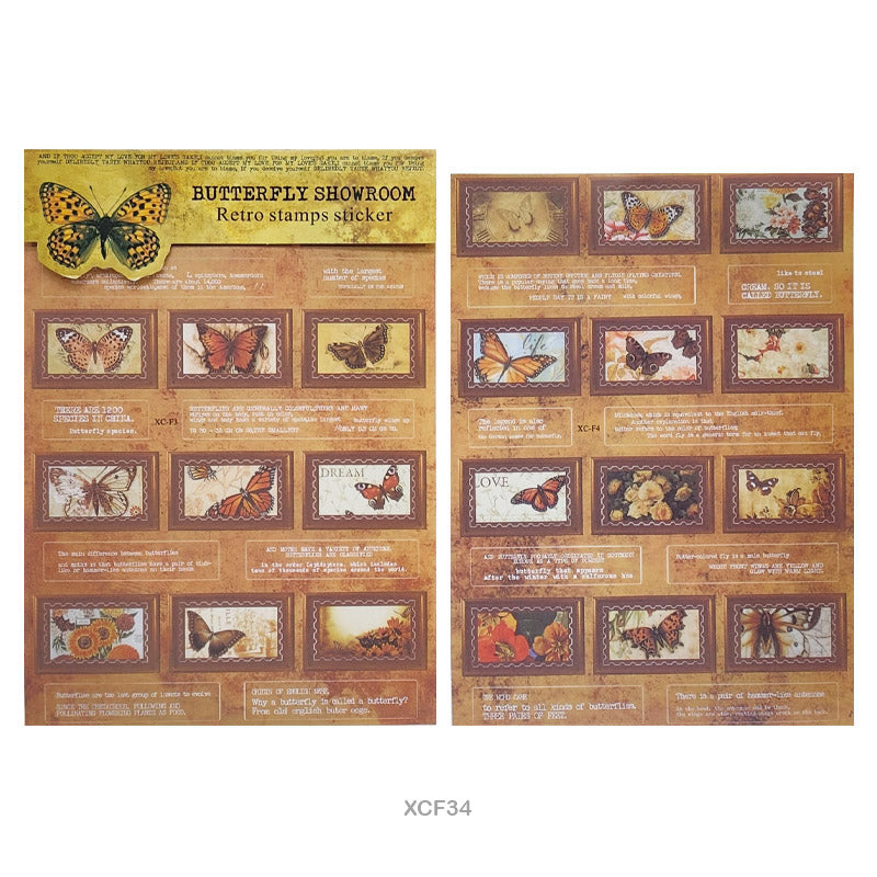 Gift To Love | Butterfly Showroom Retro Stamp Sticker | Pcs : 2 Sheet | Code : XCF34