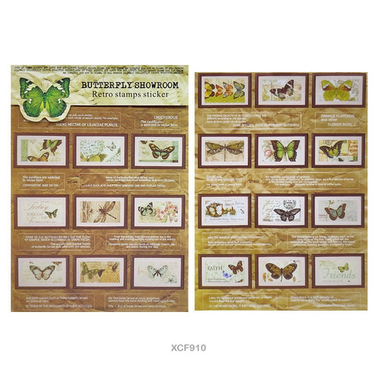 Gift To Love | Butterfly Showroom Retro Stamp Sticker | Pcs : 2 Sheet | Code : XCF910