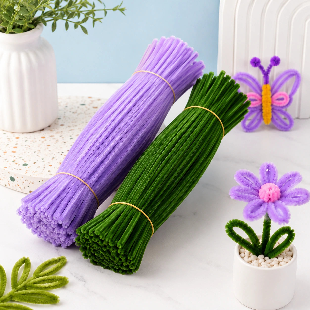 Gift To Love | Craft Pipe Cleaner | Color : Pine Green & Light Purple | Size : 7 Mm X 30 Cm | Pcs : 200 Pcs