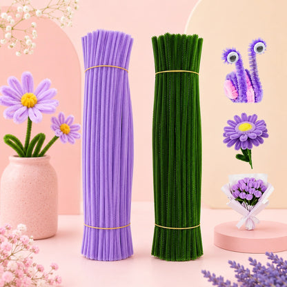 Gift To Love | Craft Pipe Cleaner | Color : Pine Green & Light Purple | Size : 7 Mm X 30 Cm | Pcs : 200 Pcs